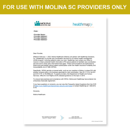 Picture of Molina SC Introduction HIPAA Consent Letter