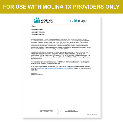 Picture of Molina TX Introduction HIPAA Consent Letter