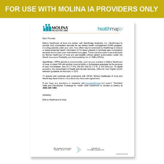 Picture of Molina IA Introduction HIPAA Consent Letter
