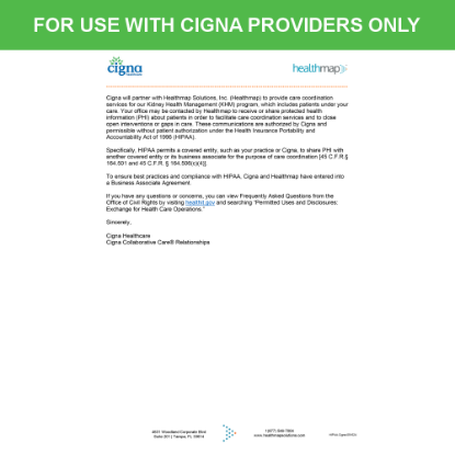 Picture of Cigna Introduction HIPAA Consent Letter