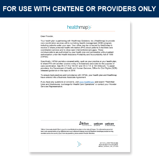 Picture of Centene OR HIPAA Letter