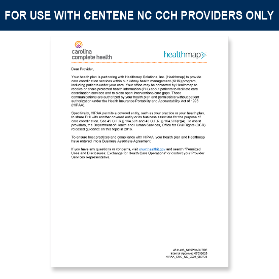 Picture of Centene NC CCH HIPAA Letter