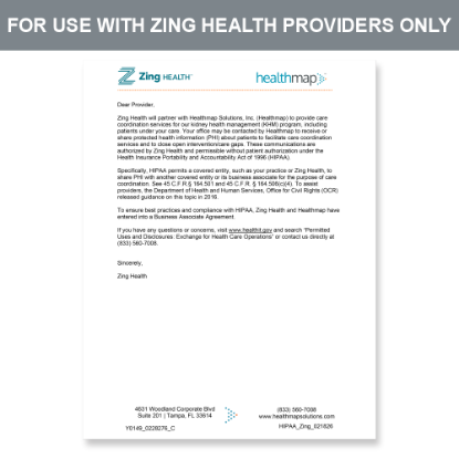 Picture of Zing Provider HIPAA Letter