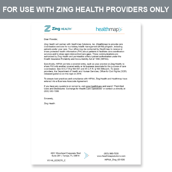 Picture of Zing Provider HIPAA Letter