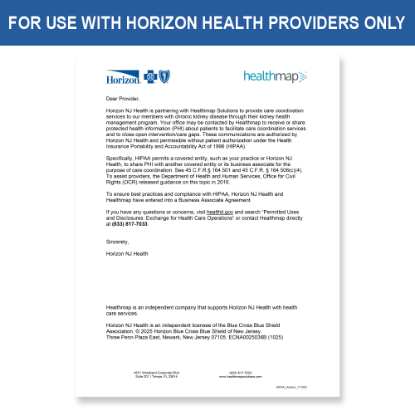 Picture of Horizon Provider HIPAA Letter