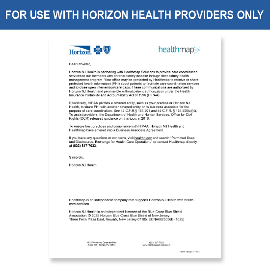 Picture of Horizon Provider HIPAA Letter